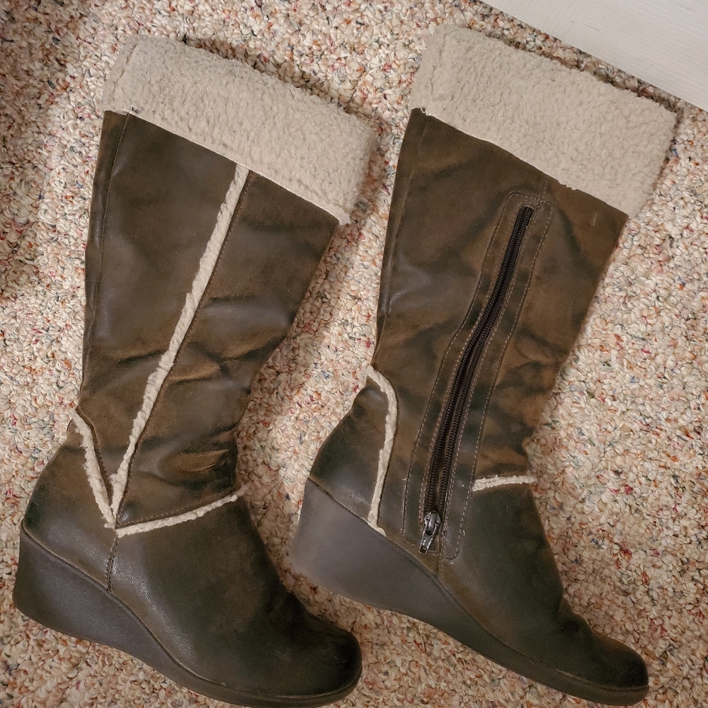 Brown and tan boots